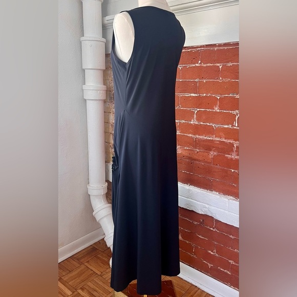 Sarah Pacini Midi Dress Techno Fabric Black Sleeveless Bias Cut Stretch Modern - Picture 6 of 16